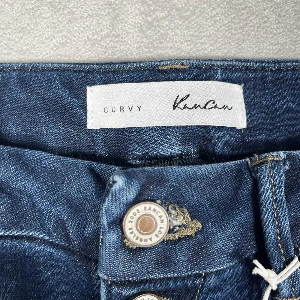 KanCan Curvy Skinny Jeans Women 5/26 Blue Distressed Exposed Button Fly *NWT‎